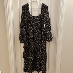 Altar'd State Black Floral Maxi Dress with Pink and Green Accents